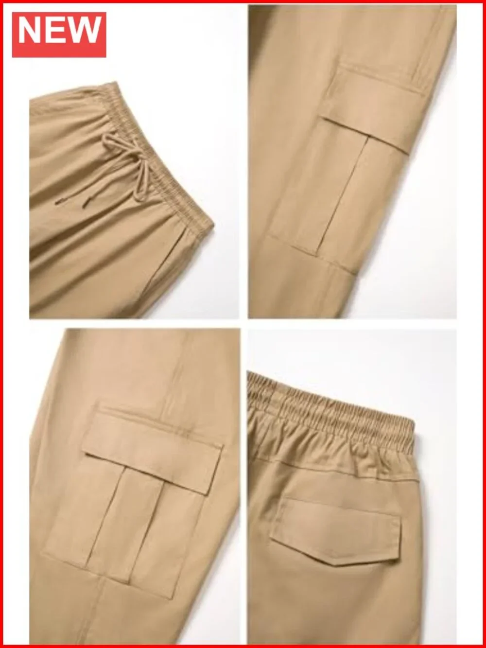 Men's Cargo Pants Cotton Joggers Drawstring Elastic Waist 6 Pockets